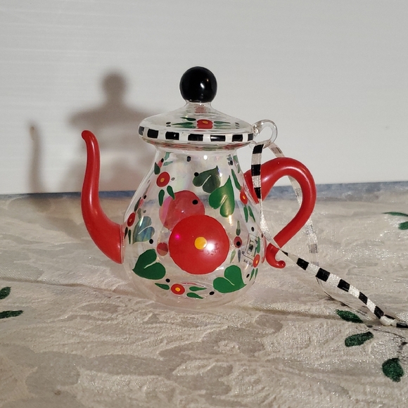 Mary Engelbreit Other - Mary Engelbreit Festive Teapot Ornament - Red, Green, Black